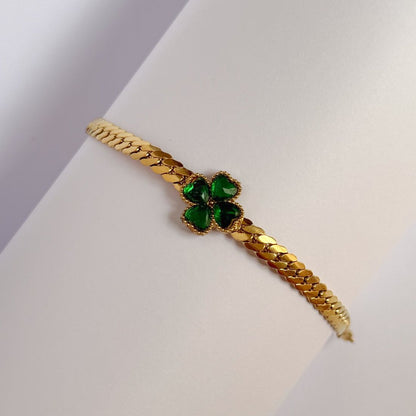 Emerald Clover Charm Gold Bracelet