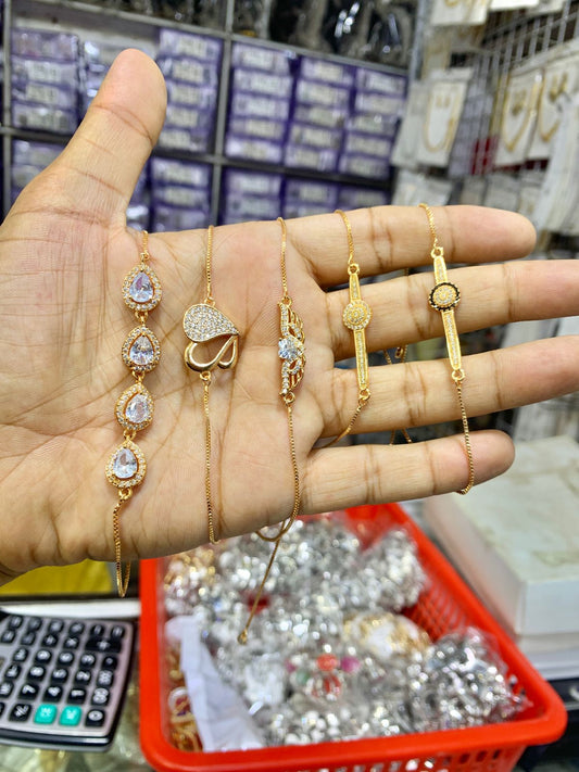 "5-Piece Gold Adjustable Bracelet Set – Cubic Zirconia"