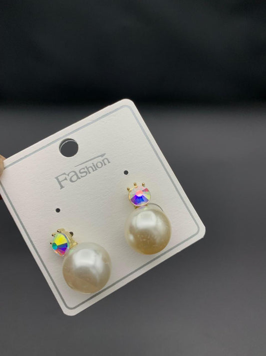 Chic Crown Crystal & Pearl Stud Earrings