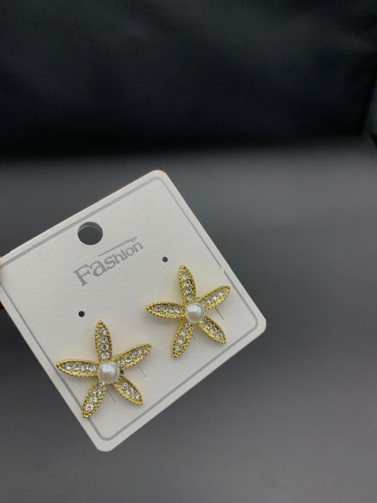 Elegant Crystal Flower Stud Earrings with Pearl Center
